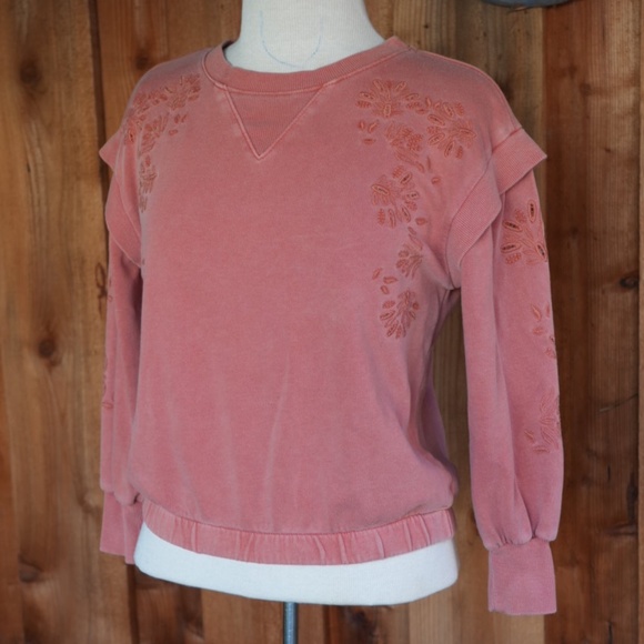 Democracy Long Sleeve Flange Shoulder Mineral Wash Sweatshirt In Toasted Pumpkin - Picture 6 of 17